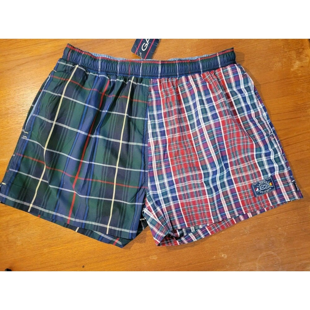 GANT Men's Classic Rough Weather Swim Shorts Trunks Plaid Pockets NWT Vtg